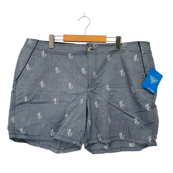 Columbia PFG Shorts Womens 18W Blue Mermaids Printed Fishing Summer Outdoors - Picture 1 of 6